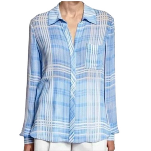 Diane Von Furstenberg, Carter Blue and White Plaid Button Down, Size 10